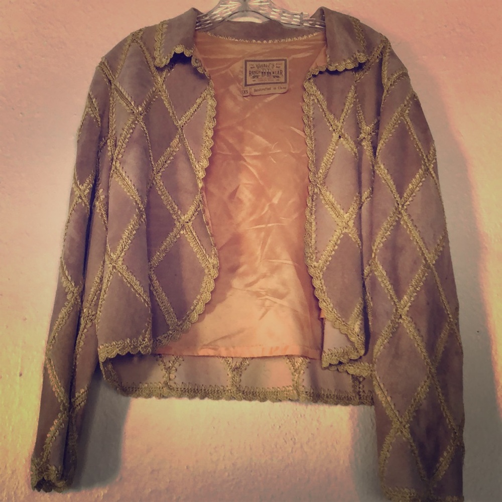 Vintage Suede Handmade Lavender Embroidered Jacket